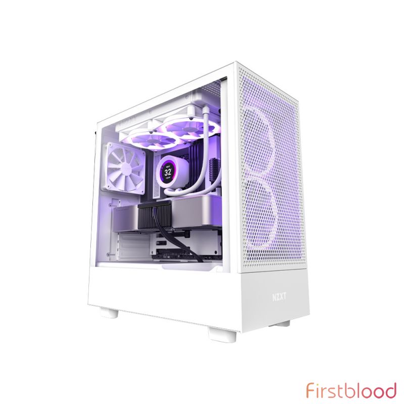 NZXT H5 Flow RGB Edition White Mid Tower ATX Case, T/G, No PSU