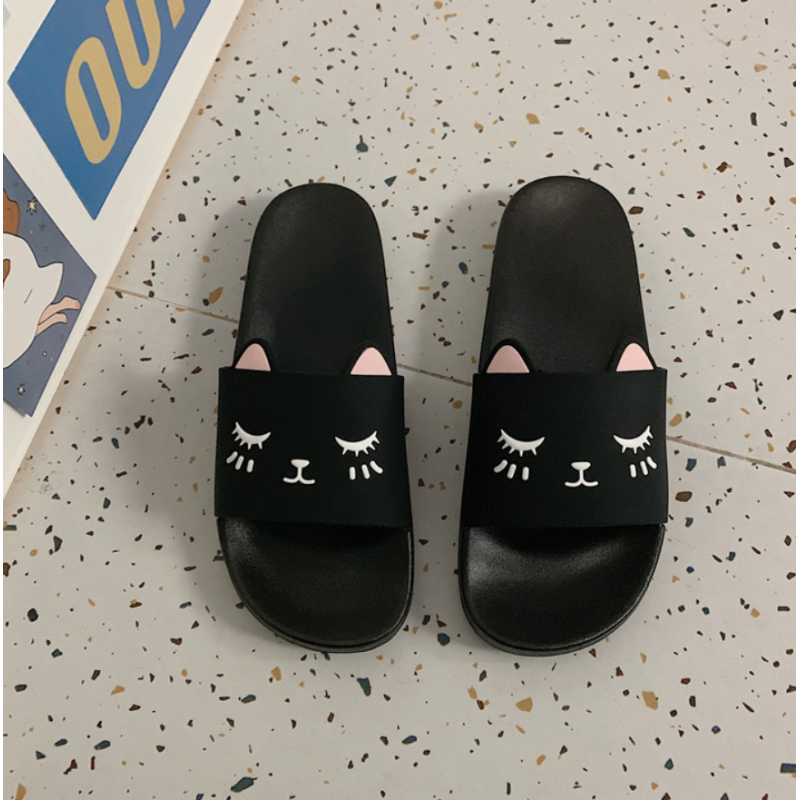 可爱防水防滑超软塑料拖鞋 小猫咪黑色