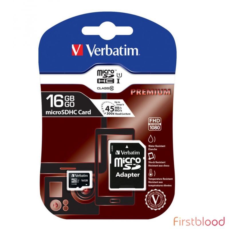 Verbatim 16GB Micro SDHC TF卡 (Class 10) 带SD卡适配器 Up to 45MB/Sec