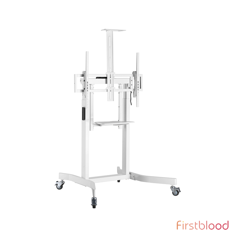 Brateck Deluxe Motorized Large TV Cart with Tilt, Equipment Shelf and Camera 支架 Fit 55寸-100寸 Up to 120Kg - White