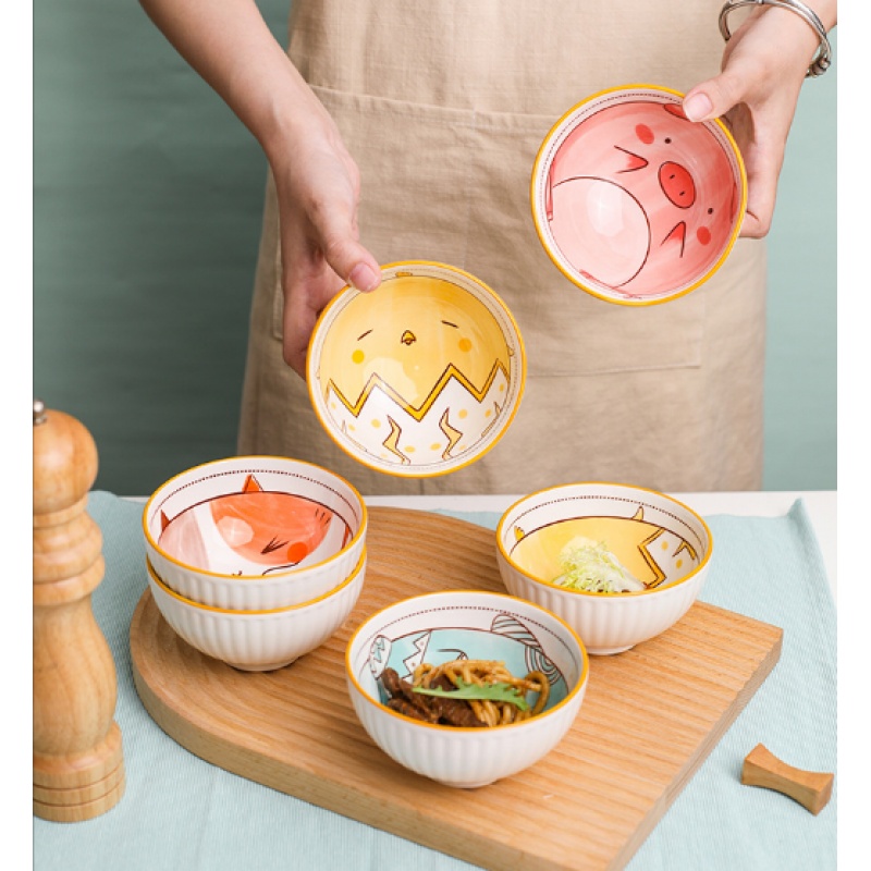 ACEden日式可爱卡通动物家用米饭碗陶瓷饭碗儿童餐具个性创意拉面碗汤碗
