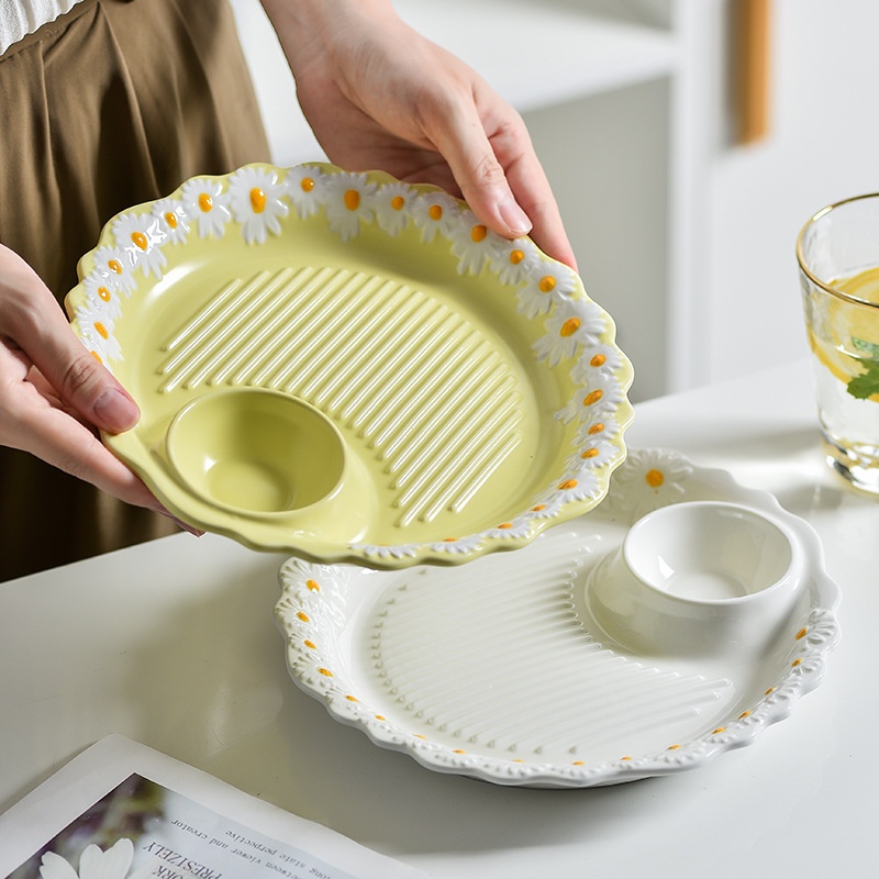 ACEden 饺子盘专用陶瓷沥水好看的带醋碟创意寿司点心薯条小吃水饺分餐盘