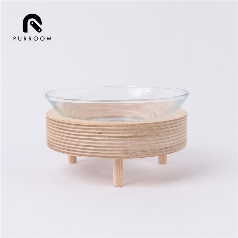 PURROOM 玻璃碗 加高保护颈椎 预防黑下巴 带木制小圆桌