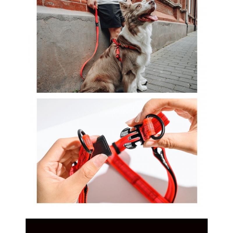PAWZCITY Harness & Leash Set For Dog - Reflective Red L