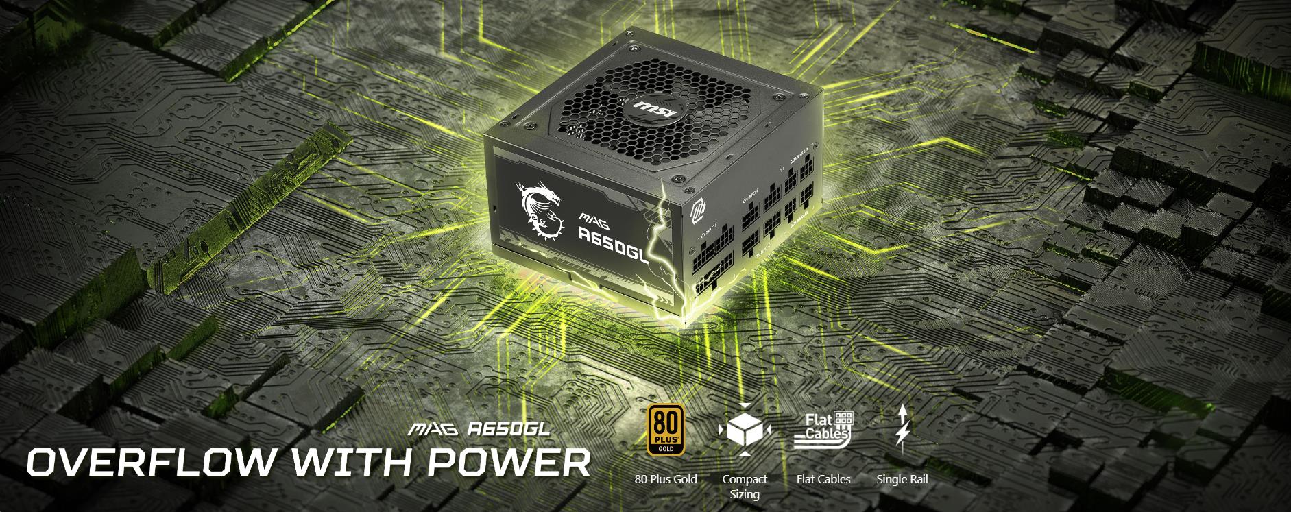 A large marketing image providing additional information about the product MSI MAG A650GL 650W Gold ATX Modular PSU - Additional alt info not provided