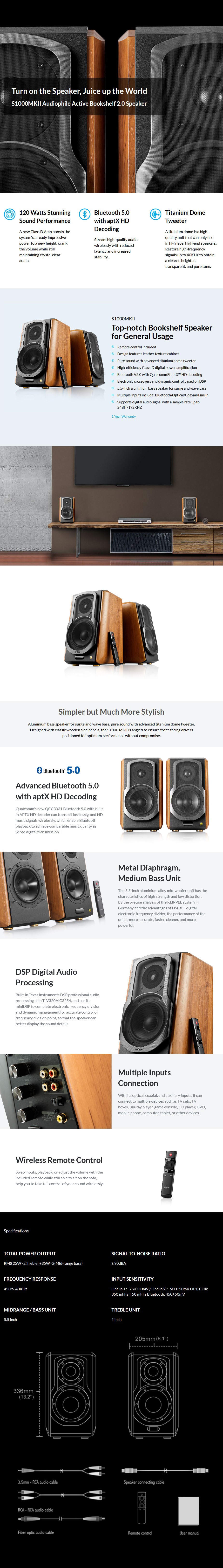 Edifier S1000MKIII Hi-Fi 2.0 Active Bookshelf Bluetooth Speakers - Overview 1