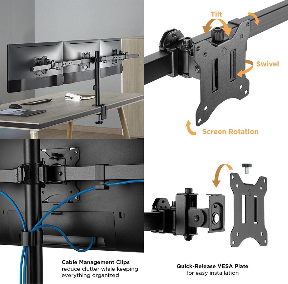 Brateck Pole Mounted Triple Monitor Mount - 17inch - 32inch - Overview 1