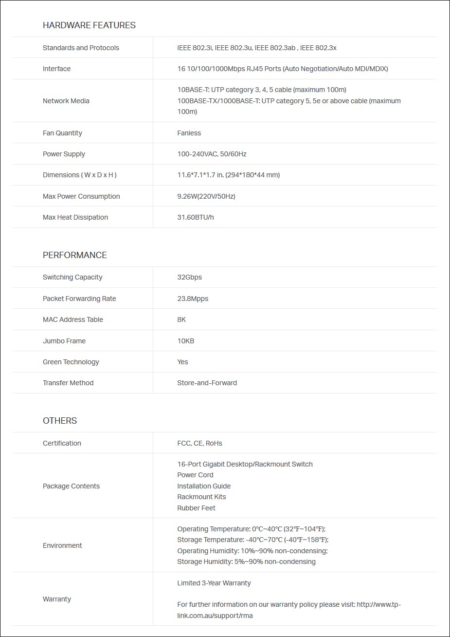 TP-Link TL-SG1016D 16-Port Gigabit Desktop / Rackmount Switch - Metal Housing - Overview 2