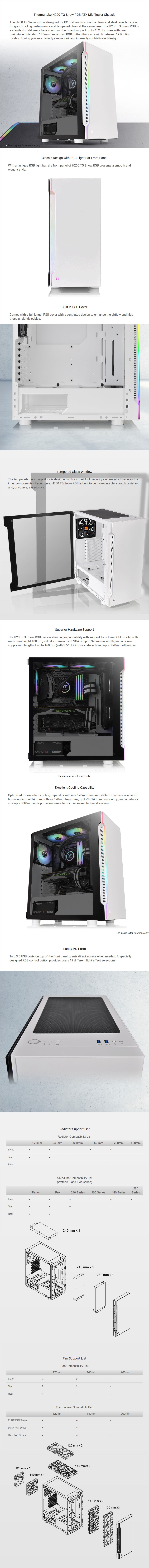 Thermaltake H200 RGB Tempered Glass Mid-Tower ATX Case - Snow - Overview 1