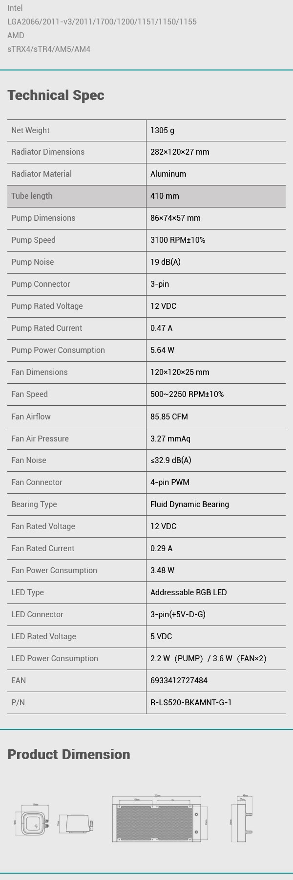 DeepCool LS520 Premium A-RGB Liquid CPU Cooler - Overview 1