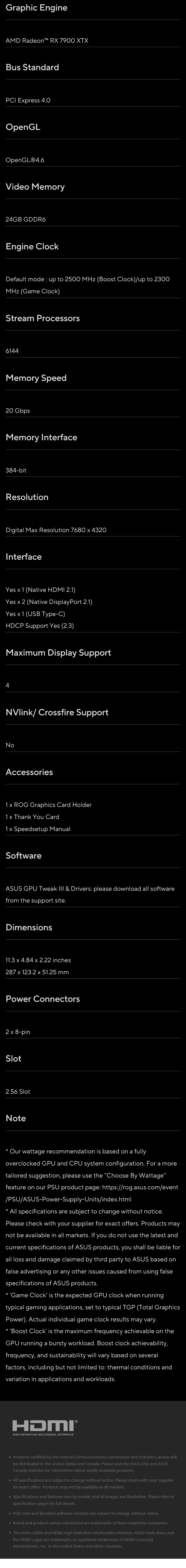 ASUS Radeon RX 7900 XTX 24GB Video Card - Desktop Specifications