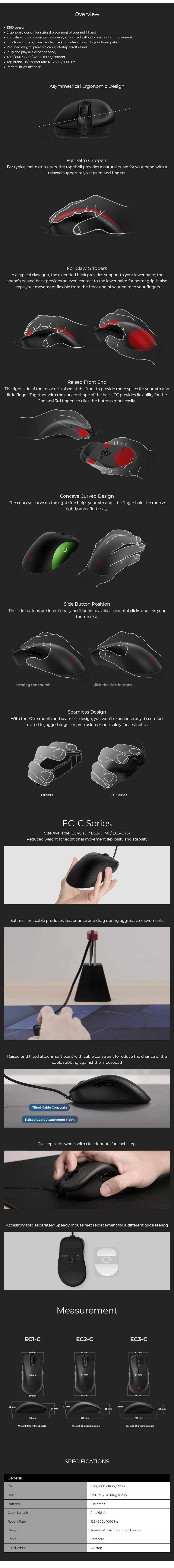 BenQ ZOWIE EC1-C Large Ergonomic Optical Gaming Mouse - Black - Desktop Overview 1