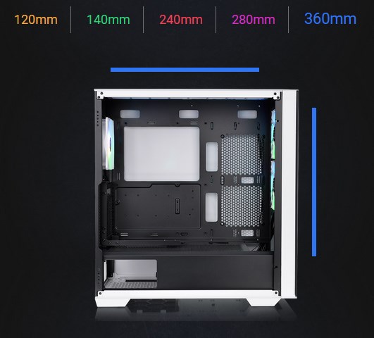 Thermaltake Divider 370 Tempered Glass Mid-Tower ARGB E-ATX Case - Snow - Desktop Overview 20