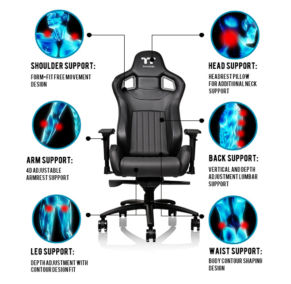 Thermaltake X Fit TT Premium Edition Gaming Chair - Black - Desktop Overview 3