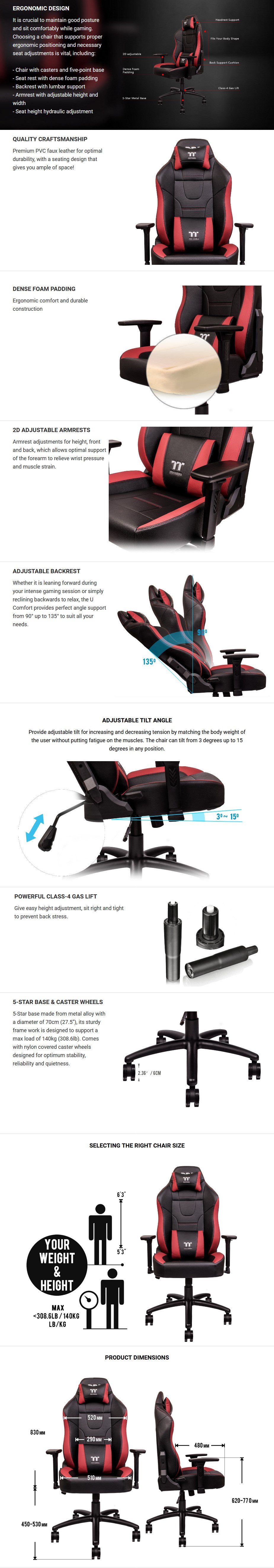 Thermaltake Gaming U Comfort Office/Gaming Chair - Black/Red - Overview 1
