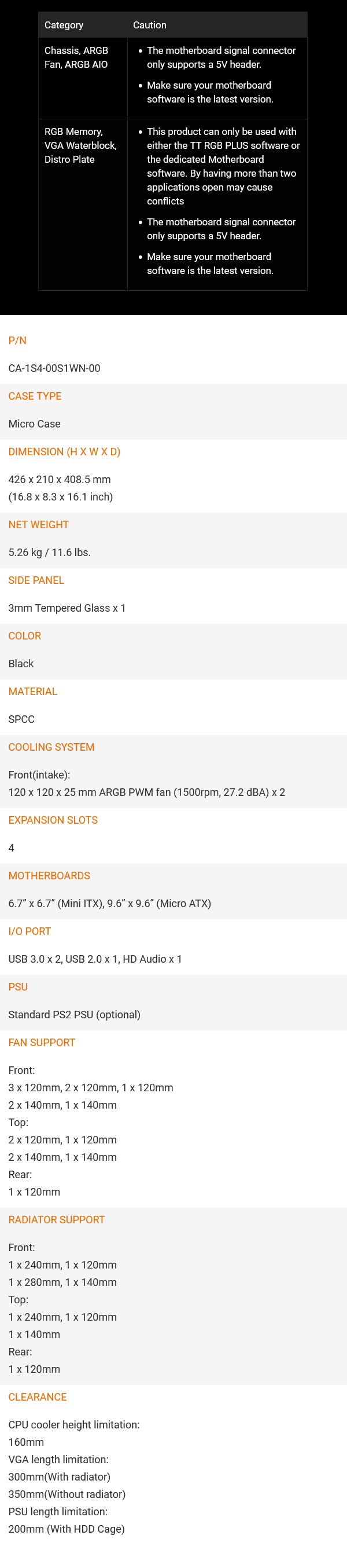 Thermaltake Divider 170 Tempered Glass ARGB Micro-ATX Case - Black - Desktop Specifications