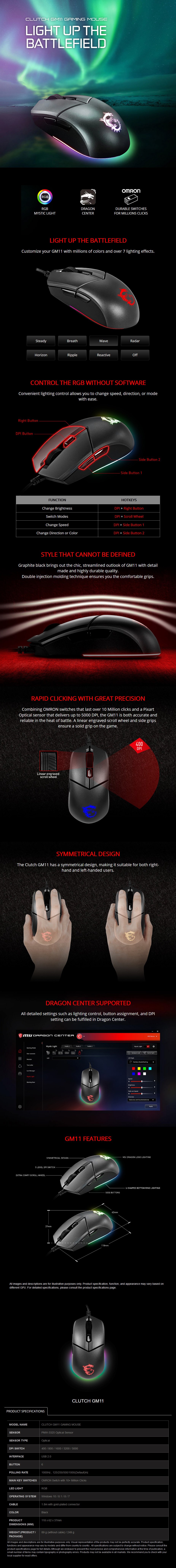 MSI Clutch GM11 Wired Optical Gaming Mouse - Overview 1