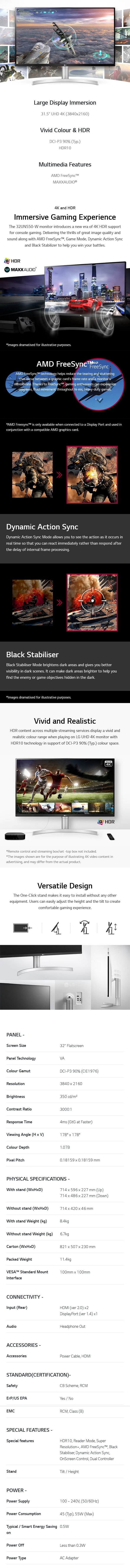 LG 32UN550-W 32" 4K UHD HDR FreeSync VA Monitor - Overview