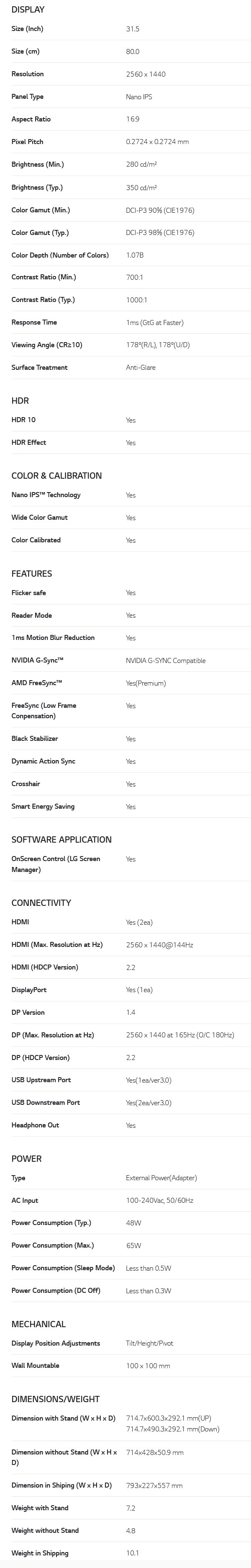 LG UltraGear 31.5" 180Hz QHD 1ms Nano IPS HDR10 FreeSync Gaming Monitor - Overview 1