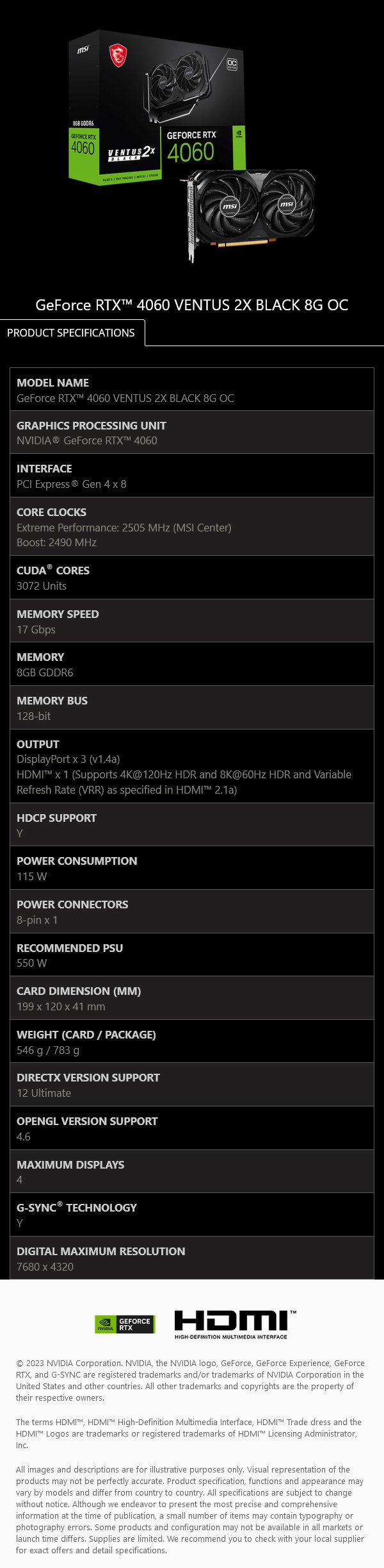 MSI GeForce RTX 4060 VENTUS 2X BLACK OC 8GB Video Card - Desktop Overview 8