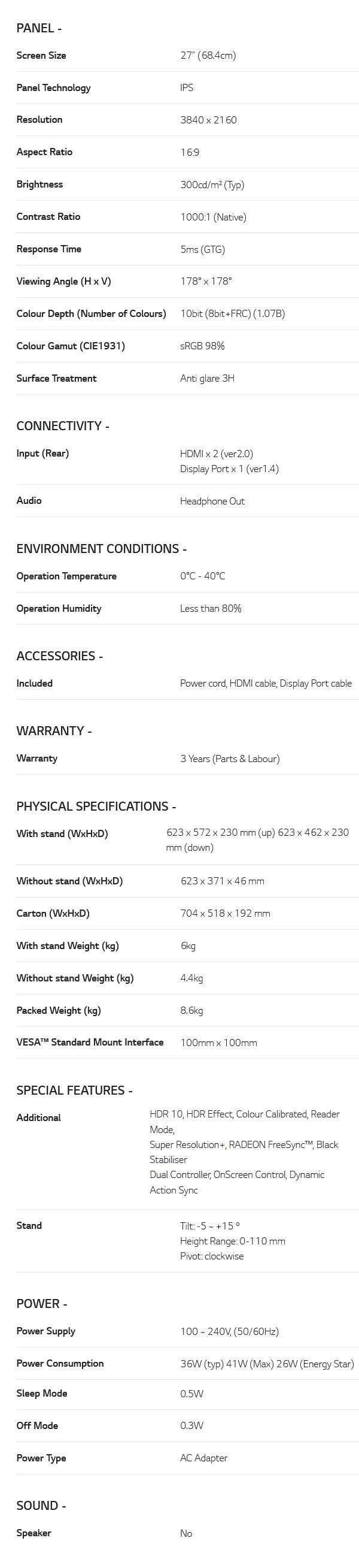LG 27UL550-W 27" 4K UHD 98% sRGB Calibrated FreeSync IPS Monitor - Overview 1