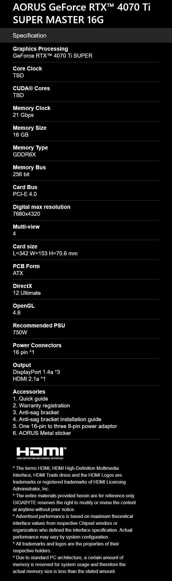 Gigabyte AORUS GeForce RTX 4070 Ti SUPER MASTER 16GB Video Card