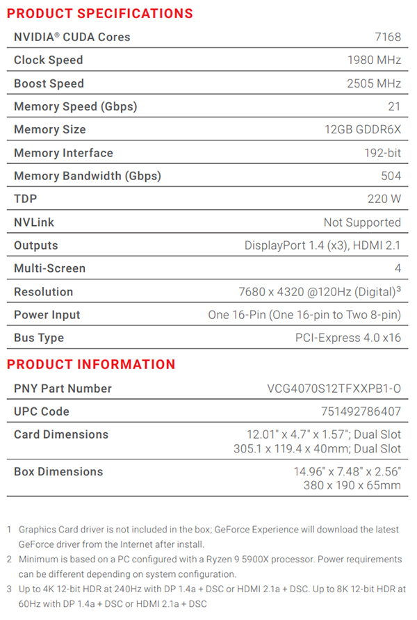 PNY GeForce RTX 4070 Super XLR8 Gaming VERTO EPIC-X RGB 12GB Video Card