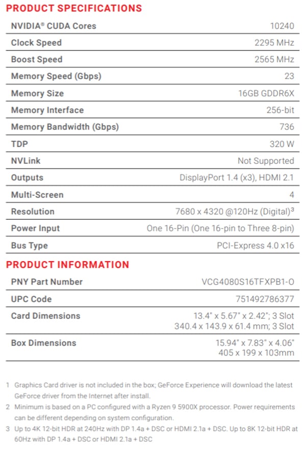 PNY GeForce RTX 4080 Super VERTO Triple Fan 16GB Video Card