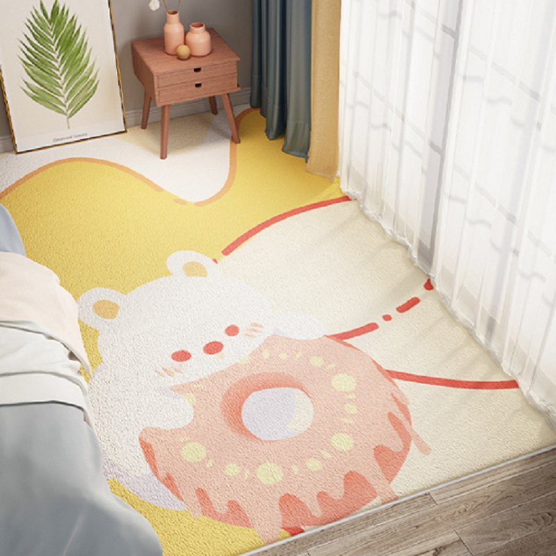 地毯卧室少女ins风床边地毯房间可爱短毛卡通小地垫 甜甜圈熊