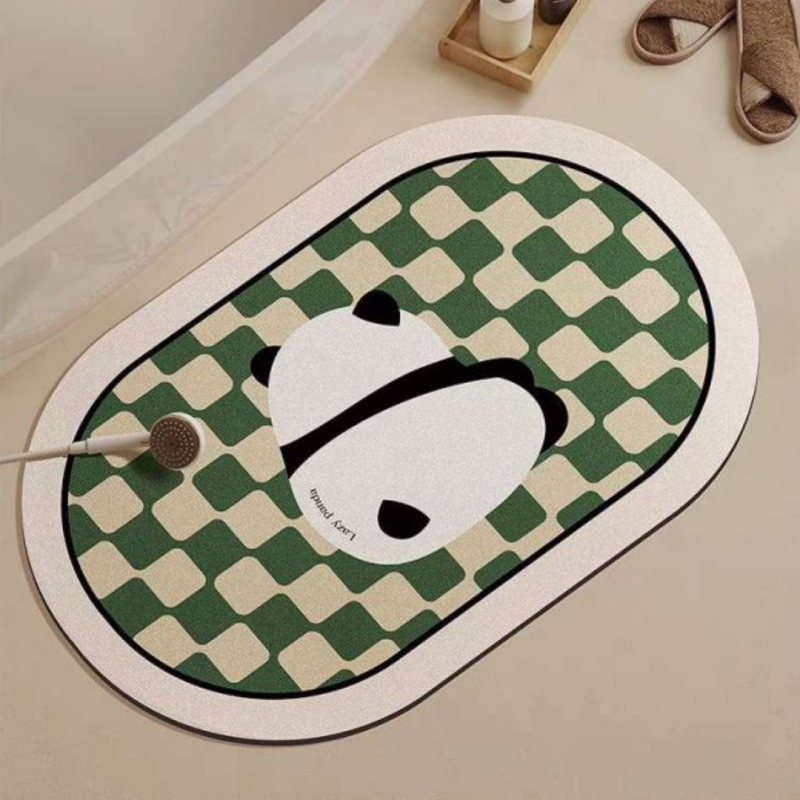 卫生间硅藻泥软垫吸水速干绿色熊猫