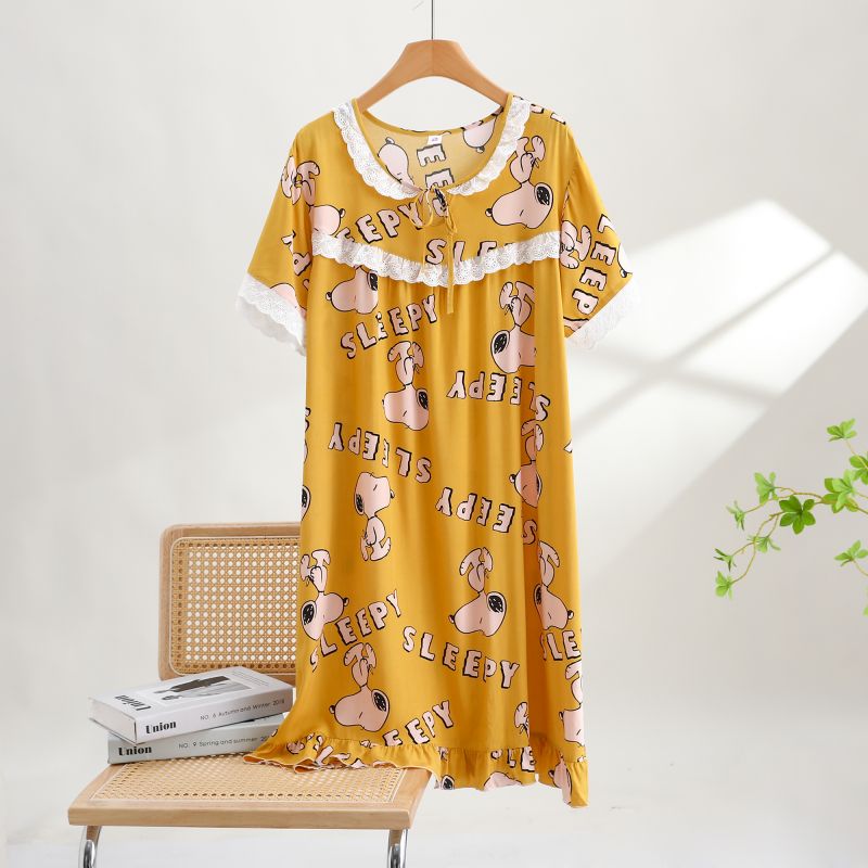 纯棉薄款夏季睡裙-史努比-黄色