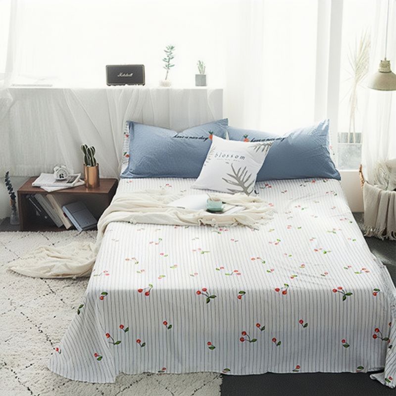水洗棉刺绣可爱床单三件套 森林蓝樱桃