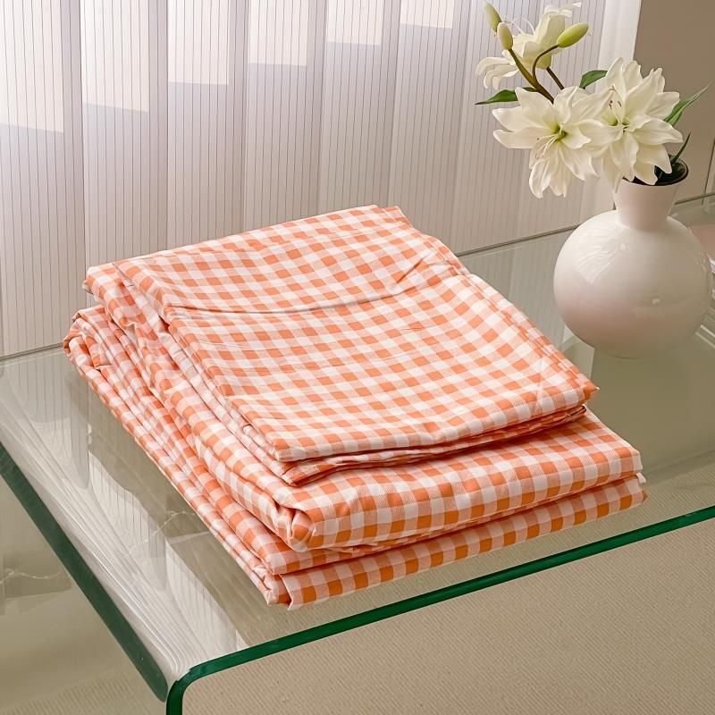 40s纯棉喷气活性印染枕套一对 橙格子