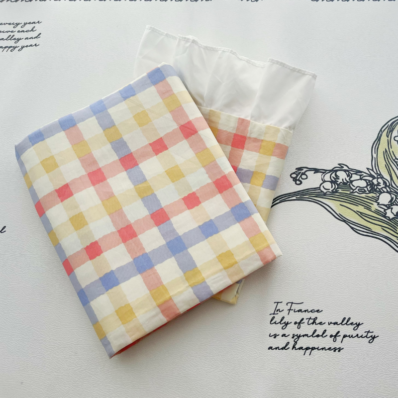 送枕套系列 纯棉床单两件套 彩色格子