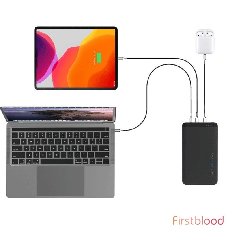 Cygnett ChargeUp Pro 20K mAh Laptop/Phone Power Bank - Black Black(CY4131PBCHE),2xUSB-C(100W PD/18W),1xUSB-A 18W,Total 118W,USB-C Cable,Triple Port,Digital Display