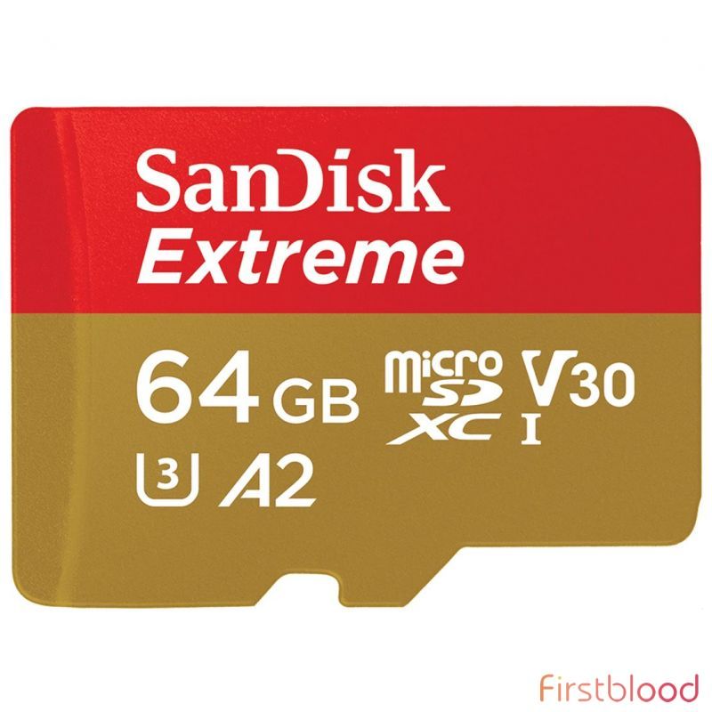 闪迪 Extreme 64GB MicroSD TF卡 SDHC SQXAF V30 U3 C10 A1 UHS-1 160MB/s R 60MB/s W 带SD适配器