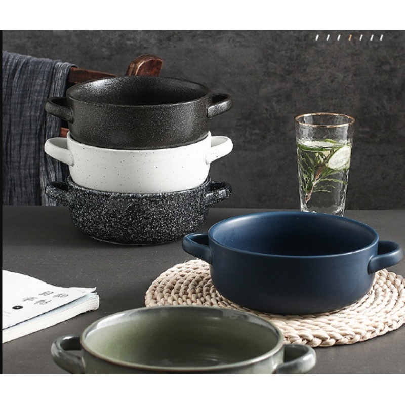 ACEden日式风釉下彩双耳陶瓷汤锅-简约创意家用餐具汤碗面碗汤煲