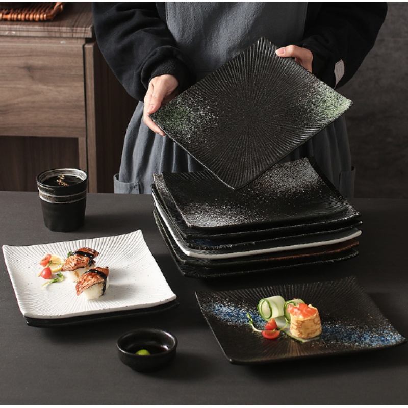 ACEden陶瓷日式西餐牛排盘 创意正方形餐盘 家用长方菜盘寿司盘 