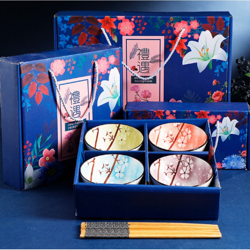 ACEden日式印彩碗筷套装青花瓷陶瓷餐具礼盒装