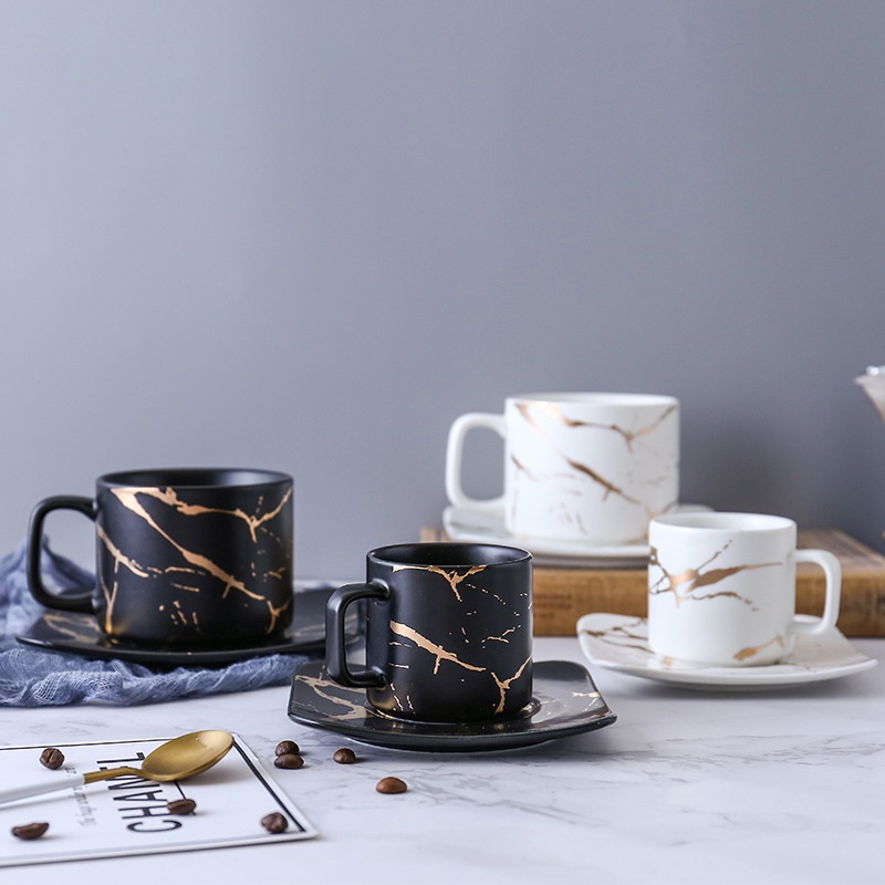 ACEden 大理石纹哑光金品系列咖啡杯 日式黑白杯碟套浓缩茶杯水杯
