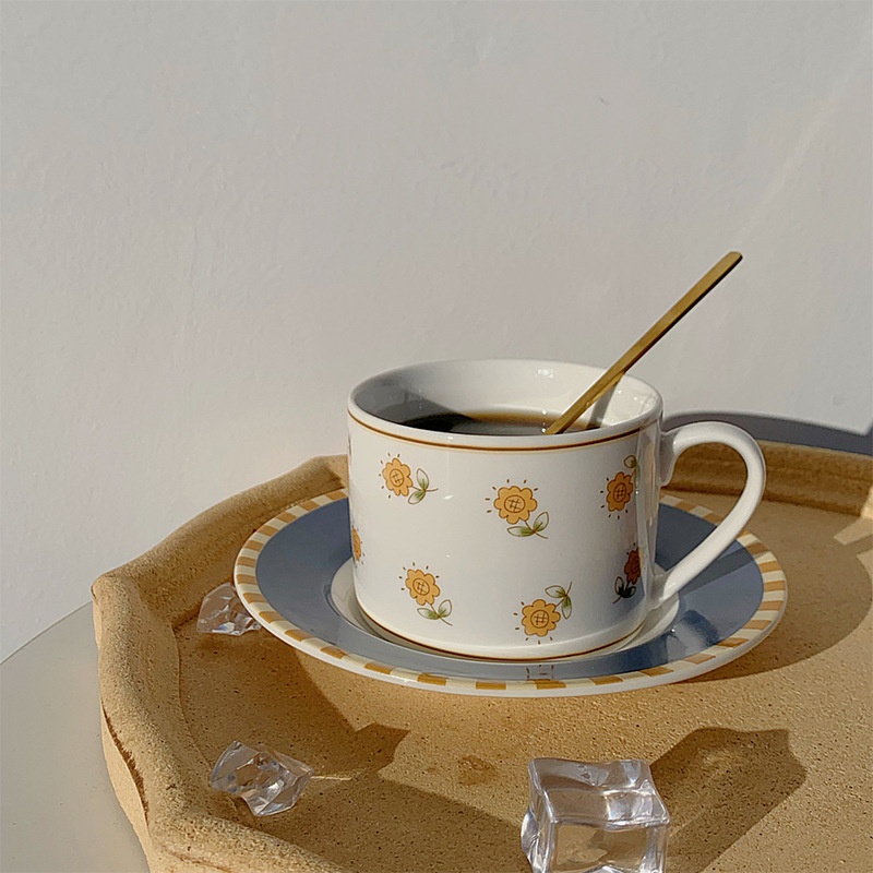 ACEden ins风复古小雏菊陶瓷咖啡杯碟套装创意可爱少女心下午茶甜品盘