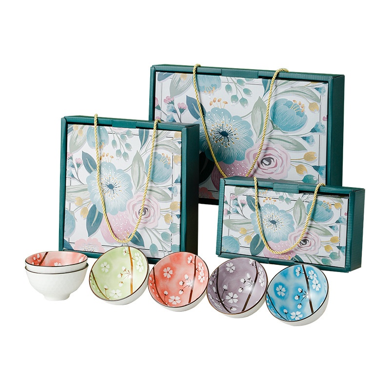 ACEden 花礼·四季樱花日式陶瓷碗套装活动礼品碗开业伴手礼套碗礼盒装