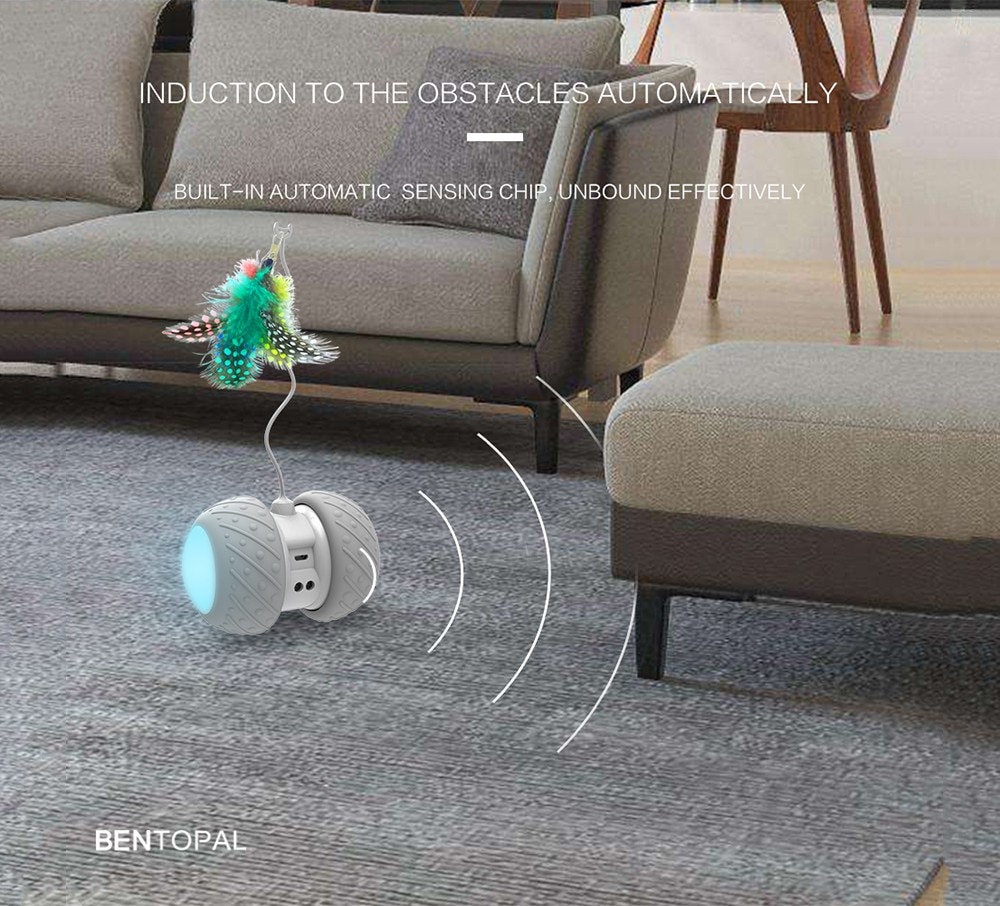 BENTOPAL P03 Smart Electronic Cat Toy Car Automatic Sensing Obstacles LED Wheel  - Gray Cloud