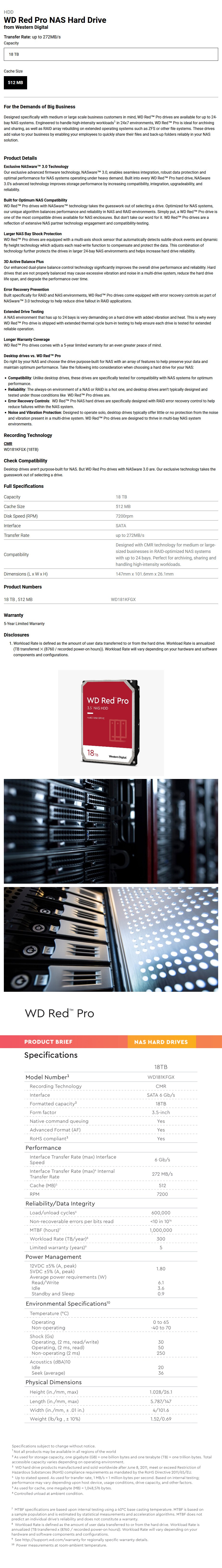 WD WD181KFGX 18TB Red PRO 3.5