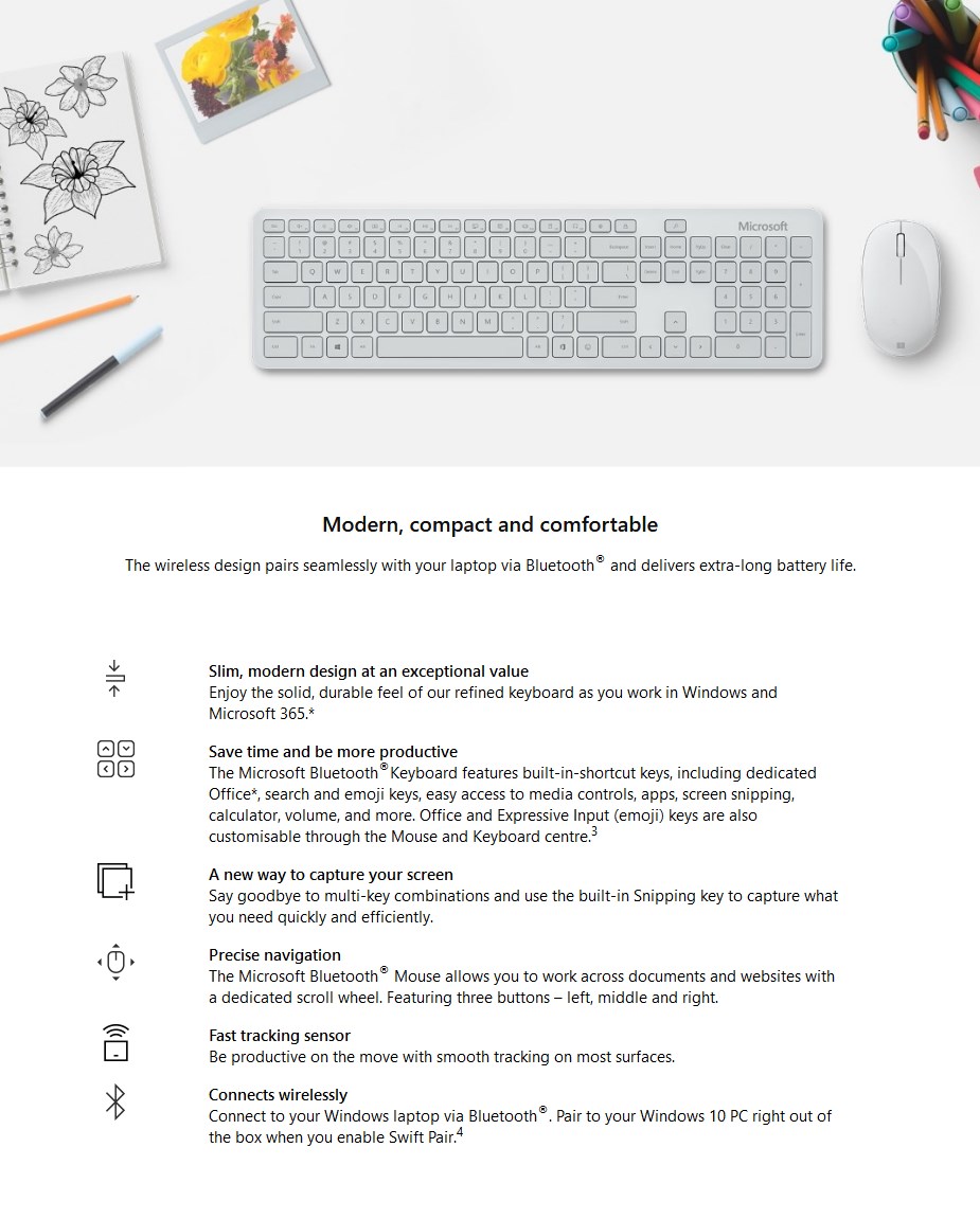 Microsoft Bluetooth Keyboard & Mouse Combo - Monza Grey - Overview 1