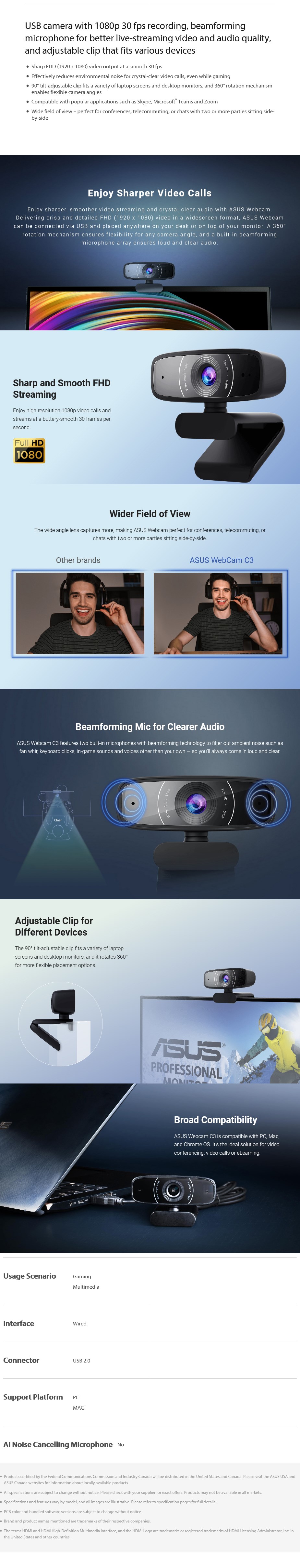 ASUS C3 Full HD 1080p USB Clip-On Webcam - Desktop Overview 1