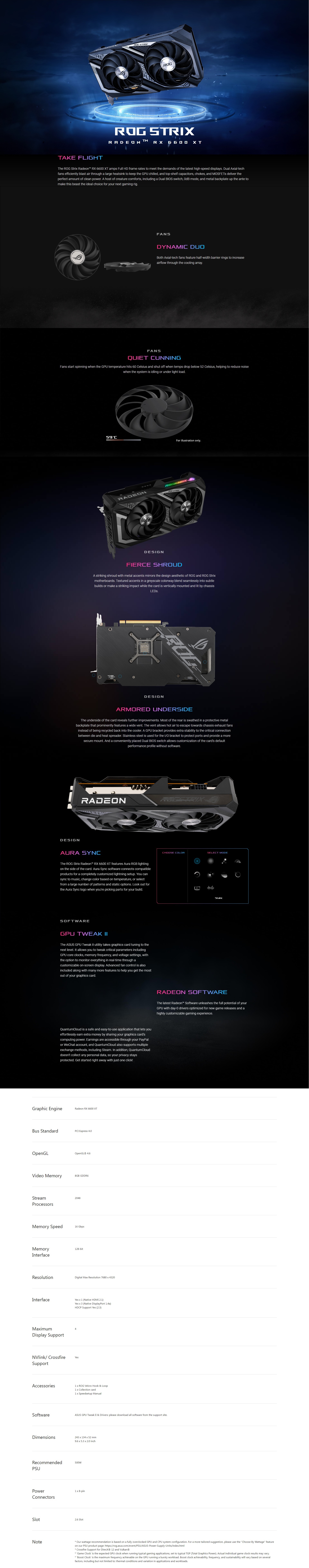 A large marketing image providing additional information about the product ASUS Radeon RX 6600 XT ROG Strix OC 8GB GDDR6 - Additional alt info not provided