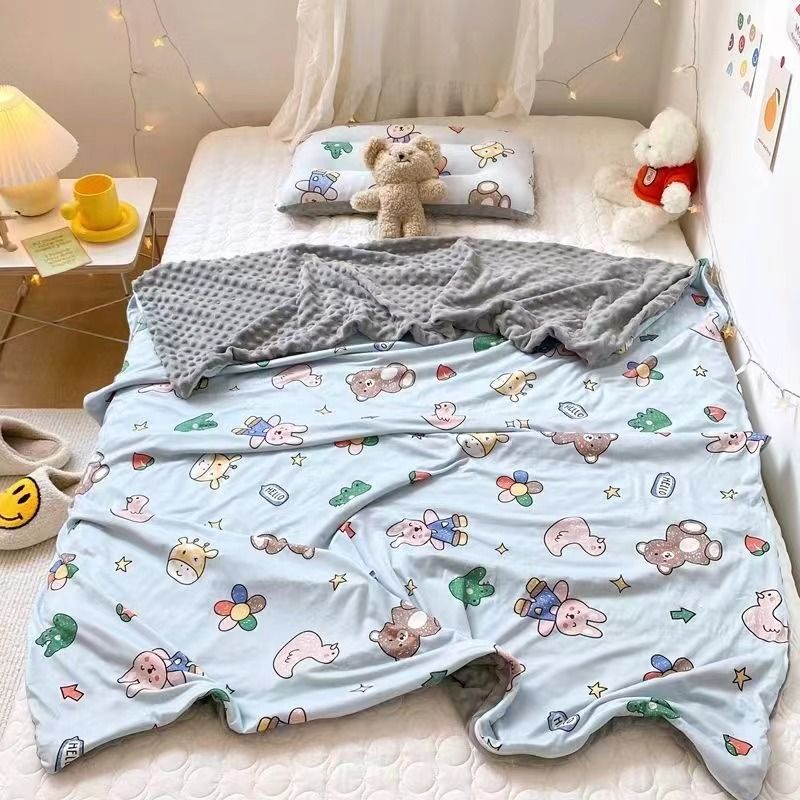 【被子+毯子二合一】针织棉豆豆毯婴儿级别安抚午睡被单人床可用【可爱小熊熊】