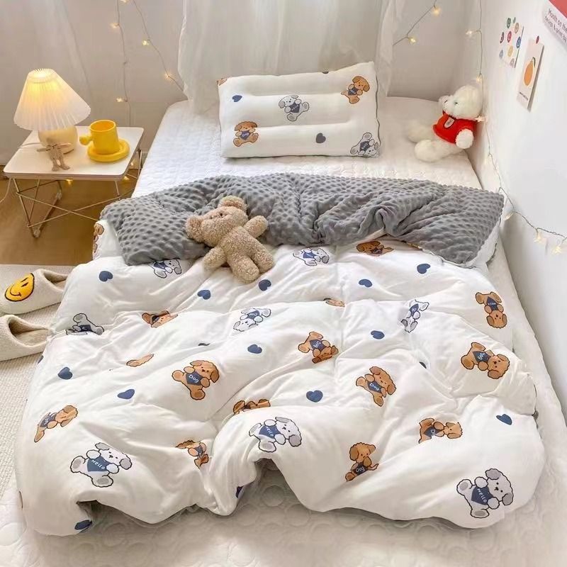 【被子+毯子二合一】针织棉豆豆毯婴儿级别安抚午睡被单人床可用【小白和小黄