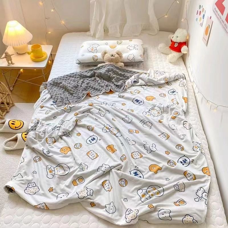 【被子+毯子二合一】针织棉豆豆毯婴儿级别安抚午睡被单人床可用【小羊和小熊】